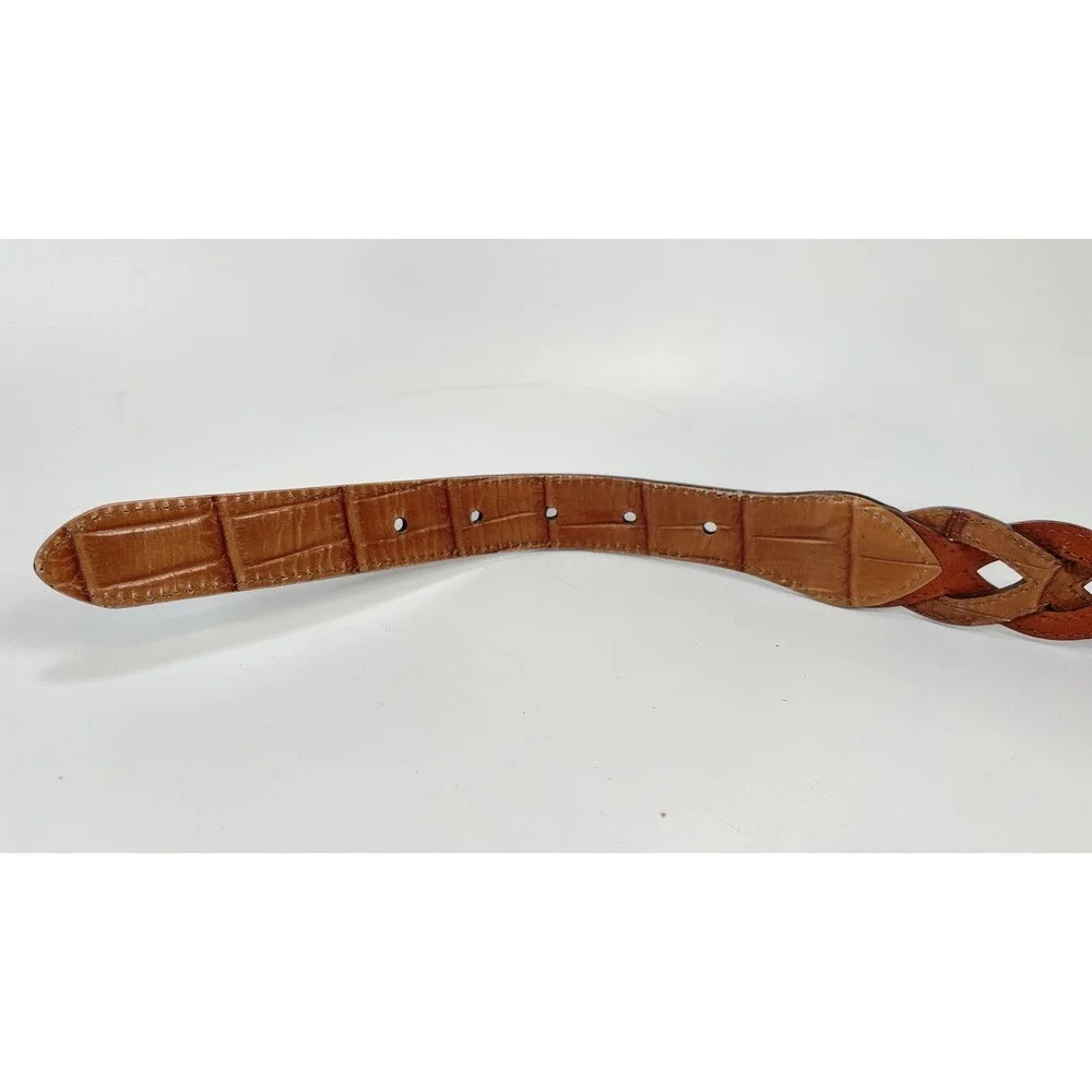 Dark Brown Tan Reversible Braided Belt Mock Croc Silver Buckle XL